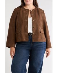 Nordstrom - Suede Crop Button Front Jacket - Lyst