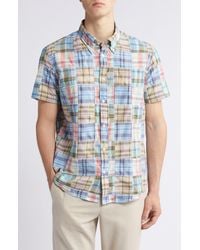 Brooks Brothers - Regular Fit Plaid Patchwork Short Sleeve Cotton Madras Button-down Shirt - Lyst