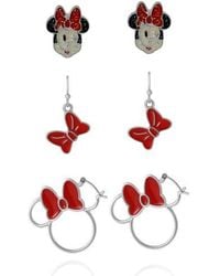 Disney - Minnie Mouse Bow Earring Set, 3 Pairs (Hoops, Drops & Studs) -Tone - Lyst