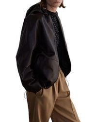Mango - Selection Hooded Leather Zip Jacket - Lyst