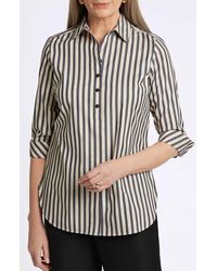 Foxcroft - Madison Stripe Stretch Cotton Blend Top - Lyst