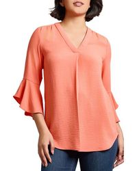Jones New York - Pleated V-Neck Flutter Sleeve Top - Lyst