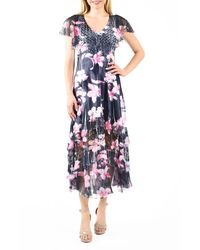 Komarov - Floral Flutter Sleeve Cocktail Dress - Lyst