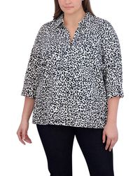 Foxcroft - Sophia Leopard Print Three-quarter Sleeve Cotton Popover Shirt - Lyst