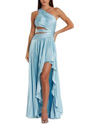 Mac Duggal - One Shoulder Pleated Charmeuse Gown With Slit - Lyst