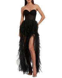 Mac Duggal - Strapless Bustier Net Gown With Spiral Ruffles - Lyst