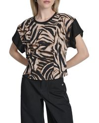 DKNY - Chiffon Sleeve Knit Top - Lyst