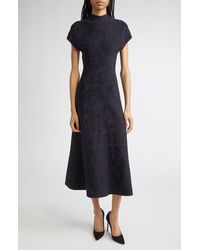 Lela Rose - Mock Neck Floral Jacquard Midi Dress - Lyst