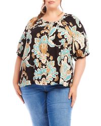Karen Kane - Floral Button-Up Peasant Top - Lyst