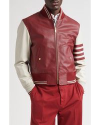 Thom Browne - 4-Bar Leather Varsity Jacket - Lyst