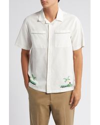 Wax London - Newton Short Sleeve Cotton & Linen Convertible Collar Camp Shirt - Lyst
