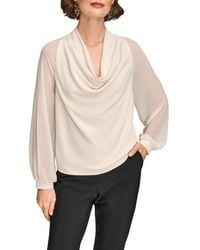 Donna Karan - Sheer Sleeve Cowl Neck Top - Lyst
