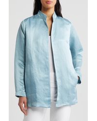 Eileen Fisher - Stand Collar Organic Linen & Silk Jacket - Lyst