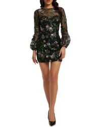 Dress the Population - Mila Sequin & Embroidered Floral Long Sleeve Cocktail Minidress - Lyst
