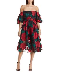 Marchesa - Floral Puff Sleeve Off The Shoulder Dress - Lyst