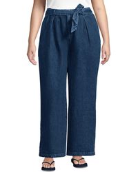 Lands' End - High Ridge Twill Pull On Pleated Wide Leg Pants - Lyst