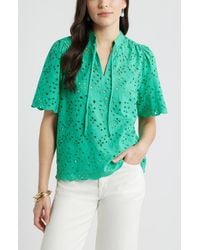 Caslon - Eyelet Split Neck Cotton Top - Lyst