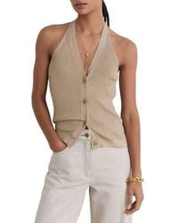 Reiss - Lilana Metallic Rib Knit Button-Up Tank - Lyst