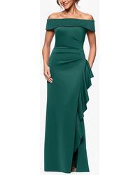 Xscape Evenings - Ruffle Off The Shoulder Scuba Knit Gown - Lyst
