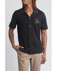NN07 - Henry Embroidered Short Sleeve Linen Knit Camp Shirt - Lyst