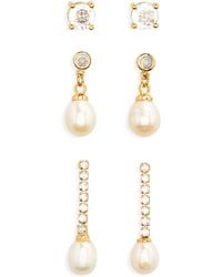 Nordstrom - Set Of 3 Assorted Cubic Zirconia & Freshwater Pearl Earrings - Lyst