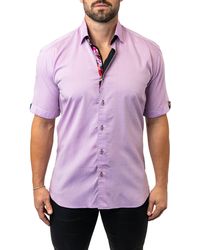 Maceoo - Galileo Lavender 37 Contemporary Fit Short Sleeve Button-up Shirt At Nordstrom - Lyst