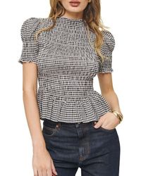 Reformation - Aggie Smocked Peplum Organic Cotton Blend Top - Lyst