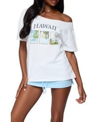 Edikted - Hawaiian Babe Off The Shoulder Cotton Graphic T-Shirt - Lyst