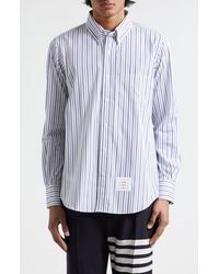 Thom Browne - Straight Fit Stripe Cotton Poplin Button-down Shirt - Lyst