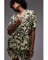 TOPSHOP - Cotton & Hemp Button-Up Resort Shirt - Lyst