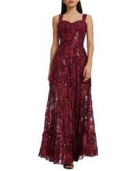 Dress the Population - Anabel Floral Sequin Fit & Flare Gown - Lyst