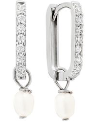 ATHRA LUXE - Cubic Zirconia & Faux Pearl Drop Hoop Earrings - Lyst