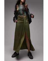 TOPSHOP - Ruched Front Vent Satin Maxi Skirt - Lyst