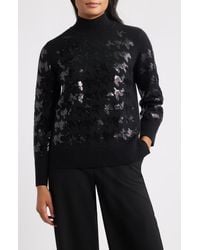 Anne Klein - Sequin Houndstooth Mock Neck Sweater - Lyst