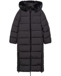Mango - Water Repellent Puffer Coat With Faux Fur Trim Hood - Lyst