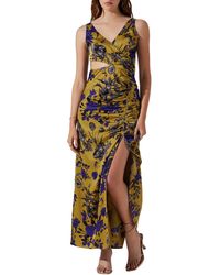 Astr - Floral Ruched Cutout Dress - Lyst
