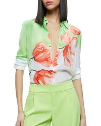 Alice + Olivia - Alice + Olivia Brady Floral Slim Fit Silk Button-up Shirt - Lyst