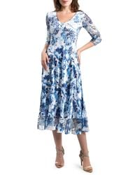 Komarov - Floral Charmeuse & Lace Cocktail Midi Dress - Lyst