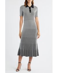 ZOE AND CLAIRE - Collared Short Sleeve Ribbed Sweater Dress - Lyst