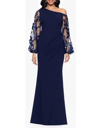 Betsy & Adam - Embroidered Long Sleeve One-Shoulder Scuba Crepe Gown - Lyst