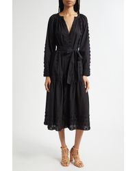 Ulla Johnson - Emera Embroidered Tie Waist Long Sleeve Midi Dress - Lyst