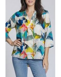 Apny - Print Tassel Split Neck Chiffon Top - Lyst
