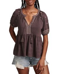 Lucky Brand - Easy Embroidered Cotton Babydoll Top - Lyst
