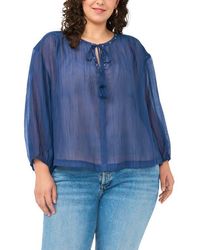 Vince Camuto - Split Neck Sheer Peasant Top - Lyst