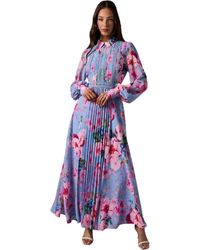 Coast - Pleated Lace Trim Long Sleeve Midi Dress - Lyst