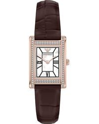 Emporio Armani - Genni Mother-Of-Pearl Leather Strap Tank Watch, 22Mm X 32Mm - Lyst
