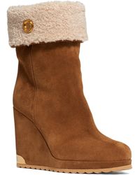 Moncler W Short Faux Shearling Lined Wedge Bootie - Brown