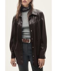 Mango - Oversize Fringe Trim Faux Leather Overshirt - Lyst
