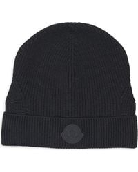 Moncler - Logo Patch Virgin Wool Beanie - Lyst