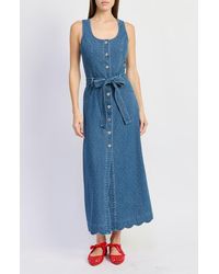 En Saison - Heidi Polka Dot Denim Midi Dress - Lyst